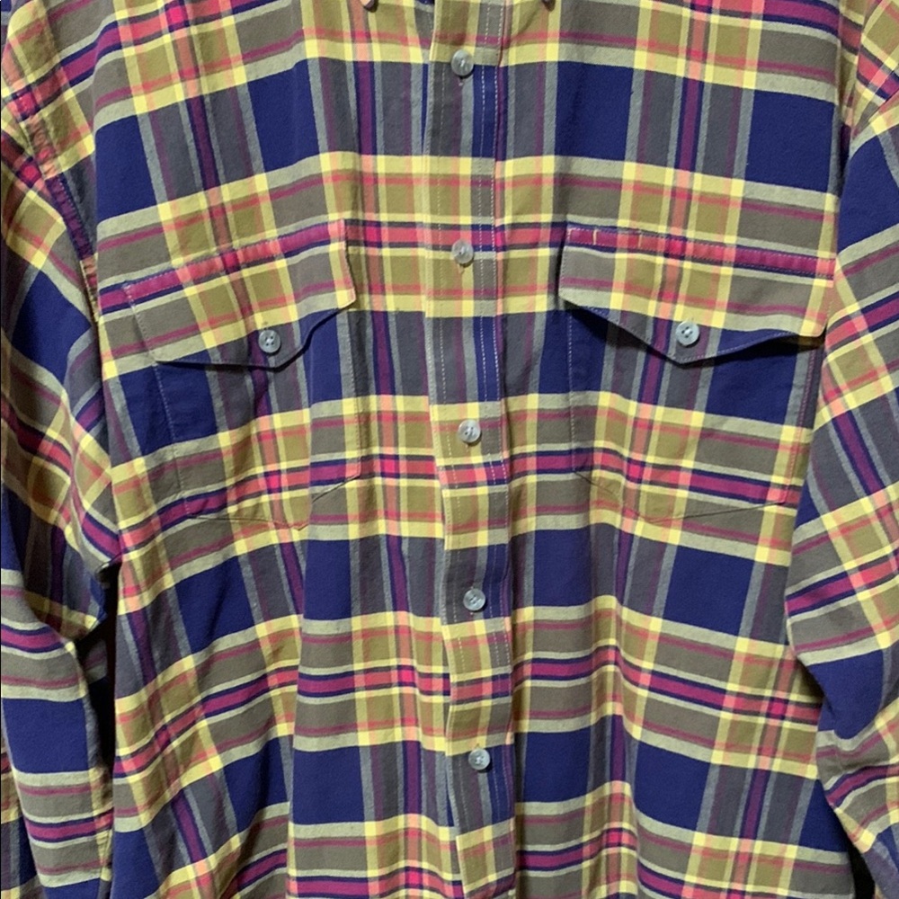 Wrangler Men's Plaid Button-up Shirt - Yellow and Blue - Picture 4 of 5